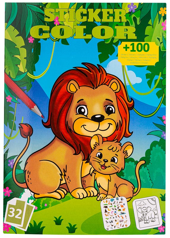 Malebog med vilde dyr og stickers