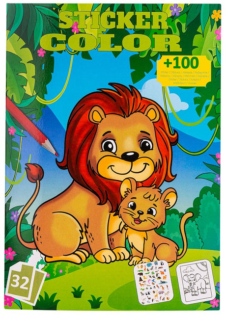 Malebog med vilde dyr og stickers