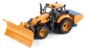 Traktor med sneplov og saltspreder