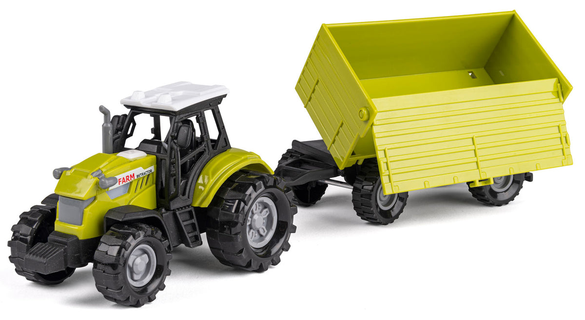 Bull traktor med lysegrøn vogn