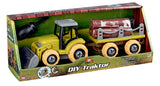 Bull take apart traktor og vogn med træstammer