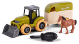 Bull take apart traktor med hestetrailer
