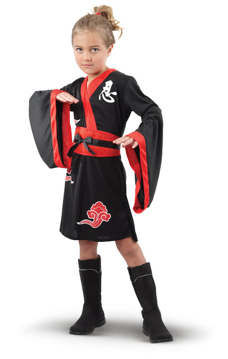 Ninja pige dragt med bælte 120 cm.