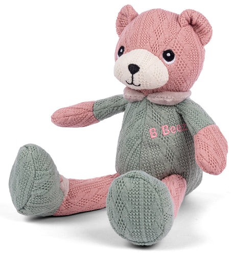 B Beez grøn / pink strik bamse på 20 cm.