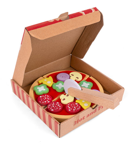 Træ pizza i æske med velcro