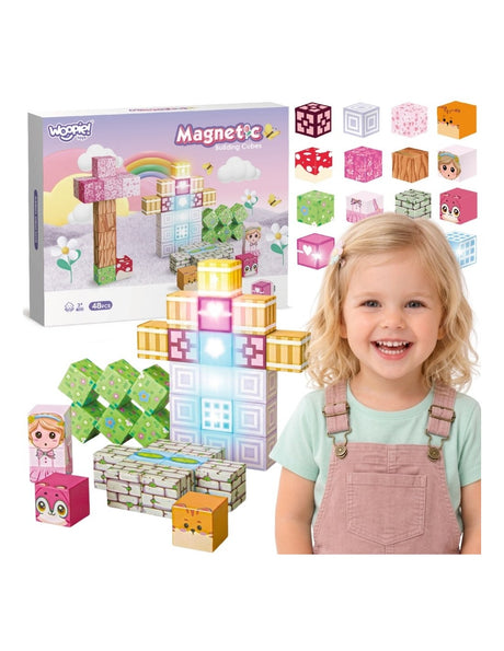 WOOPIE Magnetiske Byggeklodser 48 dele - Montessori 3D Byggesæt